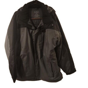 L.L Bean Rugged Ridge Parka Black & Gray Removable Hoodie Men's L Weatherproof
